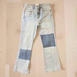 Loft the Kick Crop Denim Mix Wash Patch Jeans Size 10